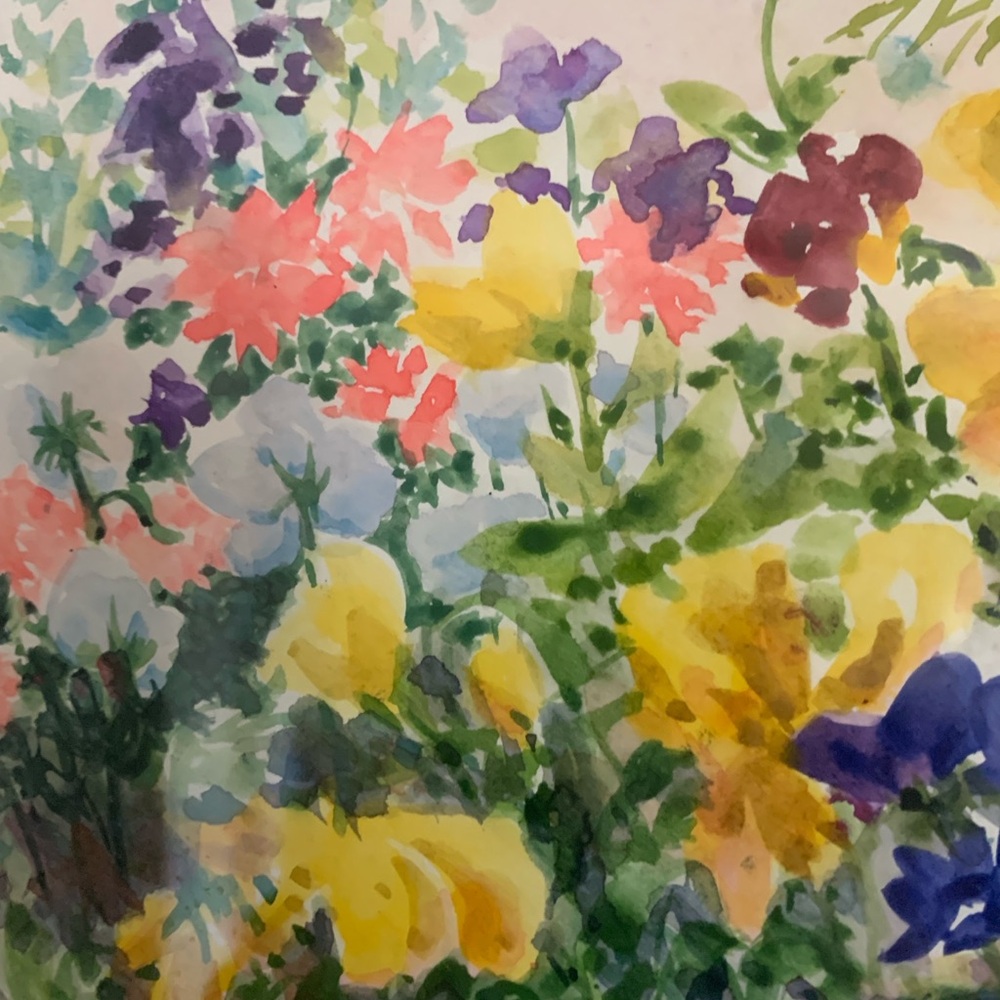 Vibrant Floral Watercolor Matted in Gold Frame and Signed By Artist 14” x 21” - Picture 8 of 10
